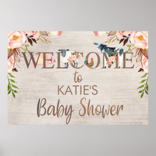 Floral Rustic Farm Baby shower Accueil Poster (Devant)