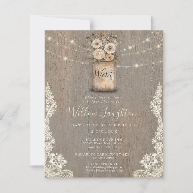 Floral Rustic String Light Bridal Shower Invite (Devant)