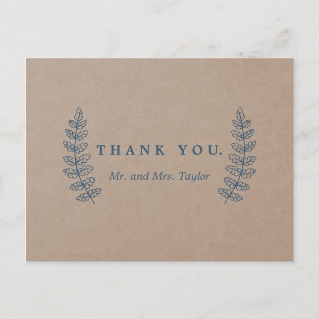 Floral rustique | Carte postale Merci Faux Kraft (Devant)
