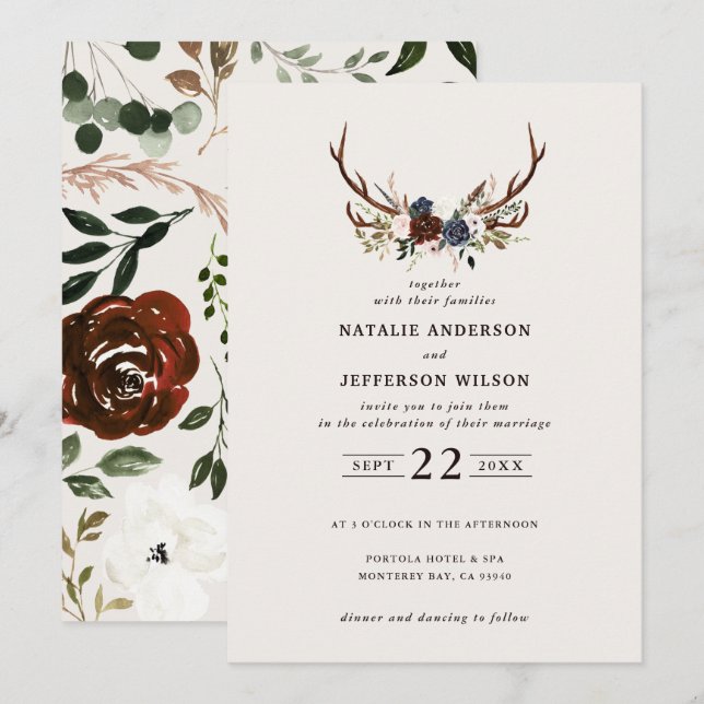 Floral rustique et bois marine mariage bordeaux (Devant / Derrière)