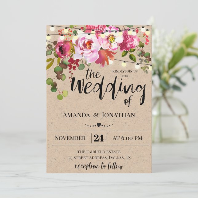 Floral Rustique Faire-part de mariage (Debout devant)
