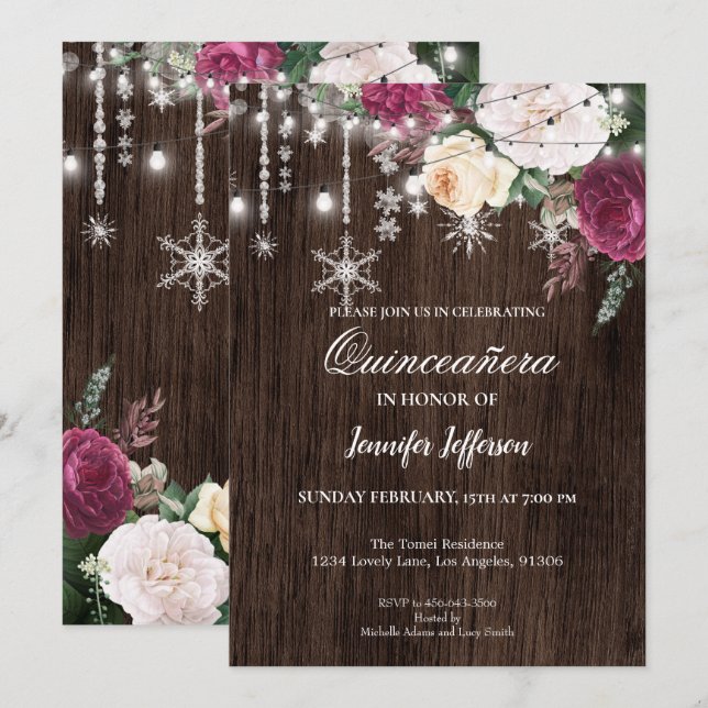 Floral Rustique Quinceanera Invitation (Devant / Derrière)
