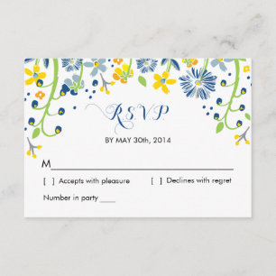 Floral rustique R S V P Carte de réponse Marine