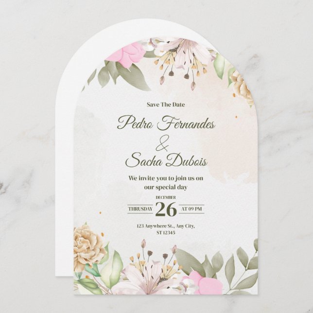 Floral Save The Date Invitation | Elegant Wedding  (Devant / Derrière)