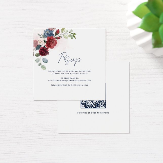 Floral Script QR Code Mariage moderne carte RSVP (Bureau)