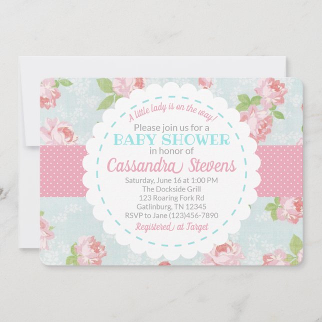 Floral Shabby Chic Baby shower Invitation (Devant)