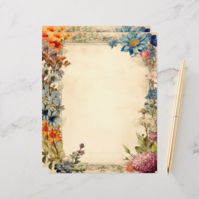 Floral Shabby Chic Junk Journal Antique Papier (Devant/Arrière en situation)