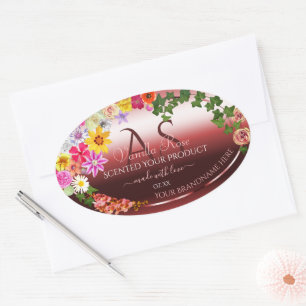 Floral Shimmery Red Produit Étiquettes Monogramme