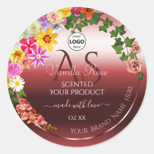 Floral Shimmery Rouge Étiquette Monogramme Logo