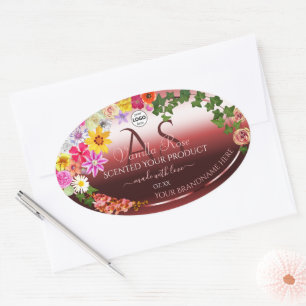 Floral Shimmery Rouge Étiquette Monogramme Logo