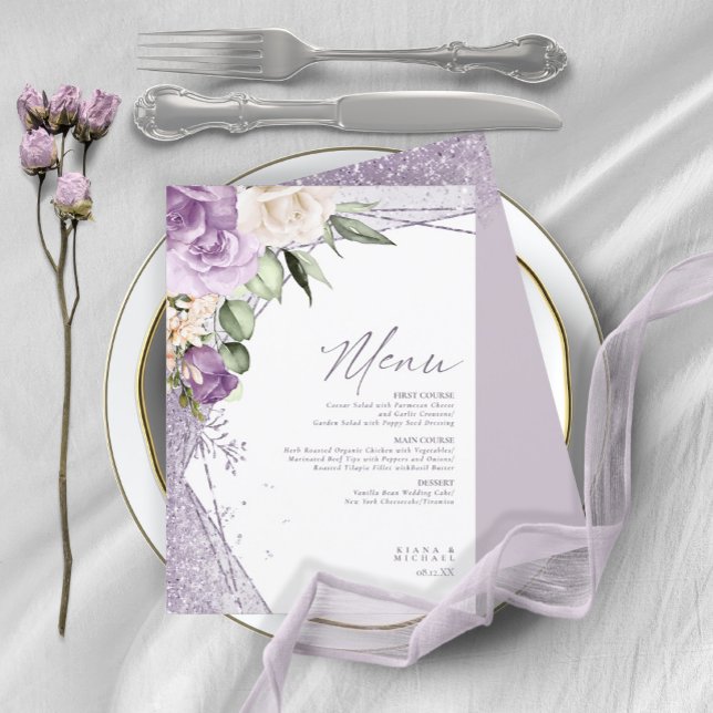 Floral Sparkles Mariage Menu1 Mauve ID889 (Créateur téléchargé)