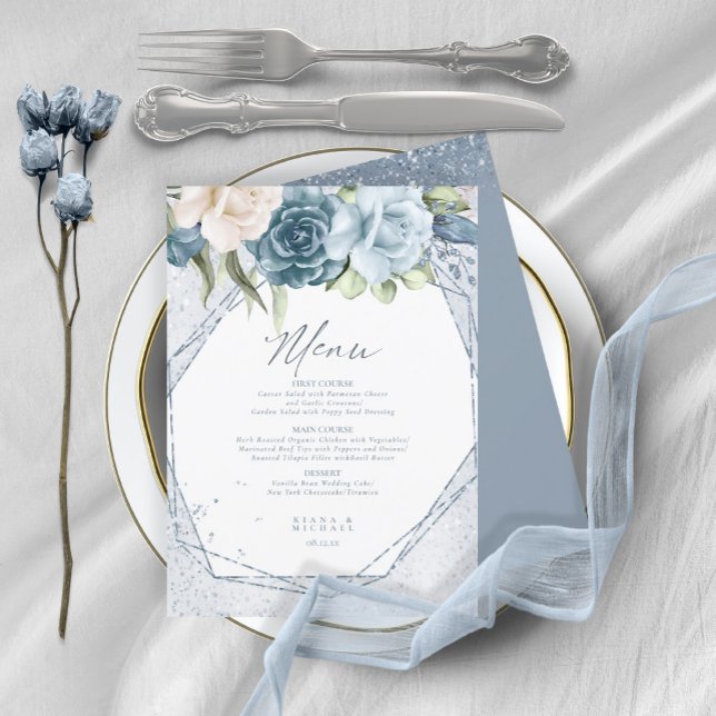 Floral Sparkles Mariage Menu3 Blue ID889 (Créateur téléchargé)