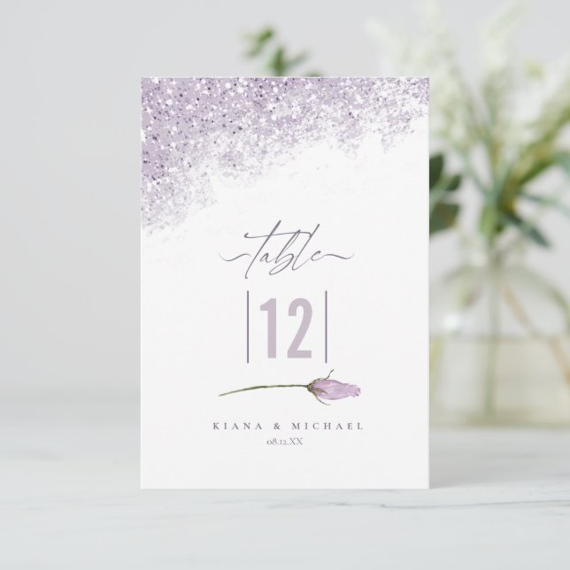 Floral Sparkles Mariage Numéro de table Mauve ID88 (Debout devant)
