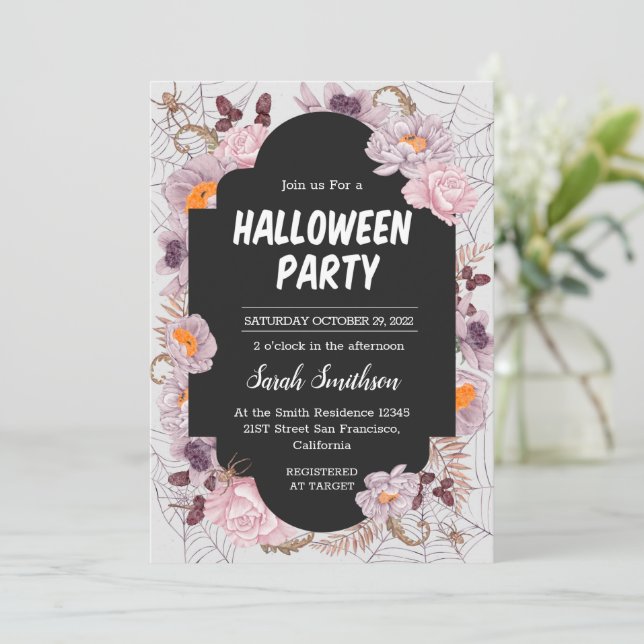 Floral Spiderweb Halloween Party Invitation (Debout devant)