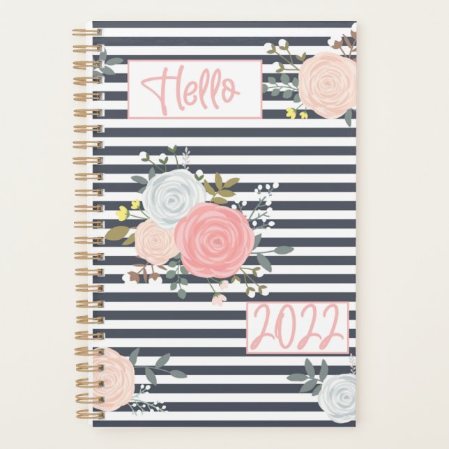 Floral Stripe Pretty 2022 Planificateur pour elle (Devant)