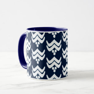 Floral stylisé Ikat - Mug bleu et blanc d'Indigo