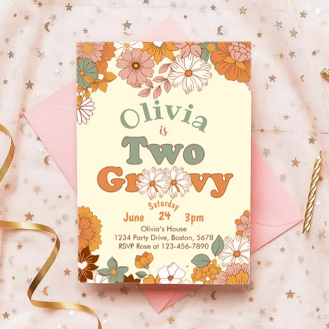 Floral Super Deux Retro 2e Invitation d'anniversai (Créateur téléchargé)