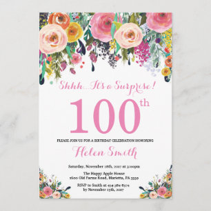 Floral Surprise 100e anniversaire Invitation rose