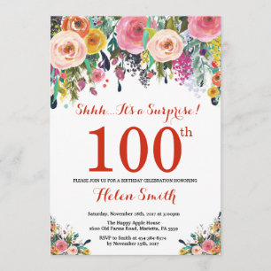 Floral Surprise 100e Anniversaire Invitation Rouge