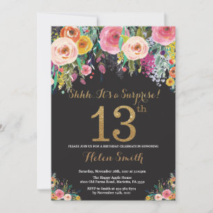 Floral Surprise 13e anniversaire Invitation Or
