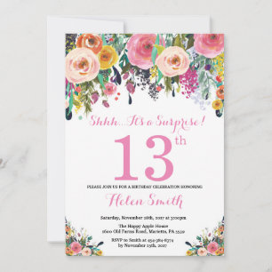 Floral Surprise 13e anniversaire Invitation rose