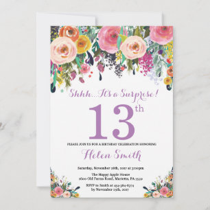 Floral Surprise 13e anniversaire Invitation violet