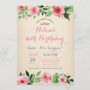 Floral Surprise 16e anniversaire Invitation rose