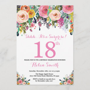 Floral Surprise 18e anniversaire Invitation rose
