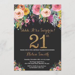 Floral Surprise 21e anniversaire Invitation Or