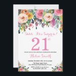 Floral Surprise 21e anniversaire Invitation rose<br><div class="desc">Floral Surprise 21e Invitation d'anniversaire pour les femmes. Fleur florale aquarelle. Rose, Jaune, Orange, Fleur Violette. Anniversaire adulte. 30ème 40ème 50ème 60ème 70ème 80ème 90ème 100ème 13ème 15ème 16ème 18ème 20ème 21ème N'importe quel âge. Pour plus de personnalisation, cliquez sur le bouton "Customiser" et utilisez notre outil de conception pour...</div>