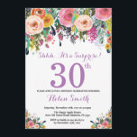 Floral Surprise 30e anniversaire Invitation violet<br><div class="desc">Floral Surprise 30e anniversaire Invitation pour les femmes. Fleur florale aquarelle. Rose, Jaune, Orange, Fleur Violette. Anniversaire adulte. 30ème 40ème 50ème 60ème 70ème 80ème 90ème 100ème 13ème 15ème 16ème 18ème 20ème 21ème N'importe quel âge. Pour plus de personnalisation, cliquez sur le bouton "Customiser" et utilisez notre outil de conception pour...</div>