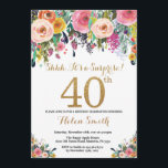 Floral Surprise 40e anniversaire Invitation Or<br><div class="desc">Floral Surprise 40th Birthday Invitation for Women. Fleur florale aquarelle. Parties scintillant or. Rose,  Jaune,  Orange,  Fleur Violette. Anniversaire adulte. Pour plus de personnalisation,  cliquez sur le bouton "Customiser" et utilisez notre outil de conception pour modifier ce modèle.</div>