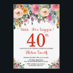 Floral Surprise 40e Anniversaire Invitation Rouge<br><div class="desc">Floral Surprise 40th Birthday Invitation for Women. Fleur florale aquarelle. Rouge, Rose, Jaune, Orange, Fleur Violet. Anniversaire adulte. 30ème 40ème 50ème 60ème 70ème 80ème 90ème 100ème 13ème 15ème 16ème 18ème 20ème 21ème N'importe quel âge. Pour plus de personnalisation, cliquez sur le bouton "Customiser" et utilisez notre outil de conception pour...</div>