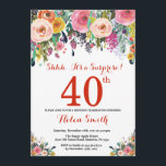 Floral Surprise 40e Anniversaire Invitation Rouge<br><div class="desc">Floral Surprise 40th Birthday Invitation for Women. Fleur florale aquarelle. Rouge, Rose, Jaune, Orange, Fleur Violet. Anniversaire adulte. 30ème 40ème 50ème 60ème 70ème 80ème 90ème 100ème 13ème 15ème 16ème 18ème 20ème 21ème N'importe quel âge. Pour plus de personnalisation, cliquez sur le bouton "Customiser" et utilisez notre outil de conception pour...</div>