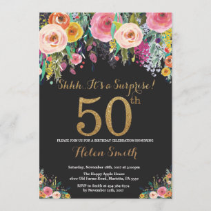 Floral Surprise 50e anniversaire Invitation Or