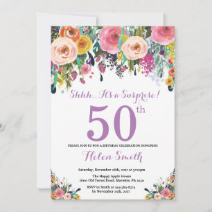 Floral Surprise 50e Anniversaire Invitation Violet