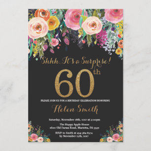 Floral Surprise 60e anniversaire Invitation Gold