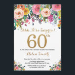 Floral Surprise 60e anniversaire Invitation Gold<br><div class="desc">Floral Surprise 60e anniversaire Invitation pour les femmes. Fleur florale aquarelle. Parties scintillant d'or. Rose,  Jaune,  Orange,  Fleur Violet. Anniversaire adulte.
Pour plus de personnalisation,  cliquez sur le bouton "Customiser" et utilisez notre outil de conception pour modifier ce modèle.</div>