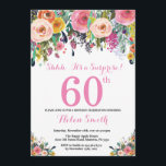 Floral Surprise 60e anniversaire Invitation rose<br><div class="desc">Floral Surprise 60e anniversaire Invitation pour les femmes. Fleur florale aquarelle. Rose, Jaune, Orange, Fleur Violette. Anniversaire adulte. 30ème 40ème 50ème 60ème 70ème 80ème 90ème 100ème 13ème 15ème 16ème 18ème 20ème 21ème N'importe quel âge. Pour plus de personnalisation, cliquez sur le bouton "Customiser" et utilisez notre outil de conception pour...</div>