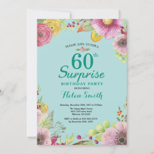 Floral Surprise 60e anniversaire Invitation Turquo