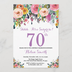 Floral Surprise 70e Anniversaire Invitation Violet