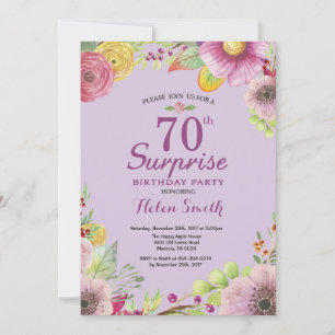 Floral Surprise 70e Anniversaire Invitation Violet