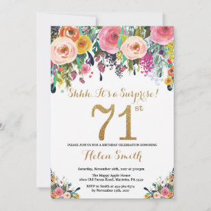 Floral Surprise 71e Anniversaire Invitation Or