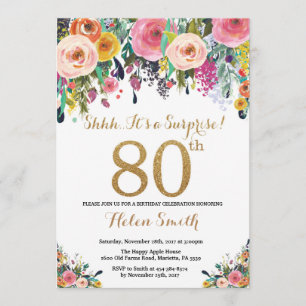 Floral Surprise 80e anniversaire Invitation Or