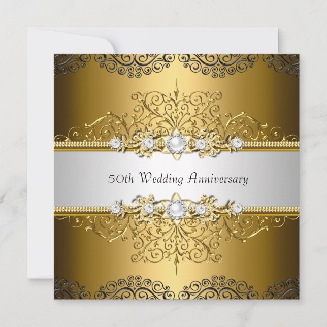 Floral Swirl 50e anniversaire Mariage Invitation 3 (Devant)