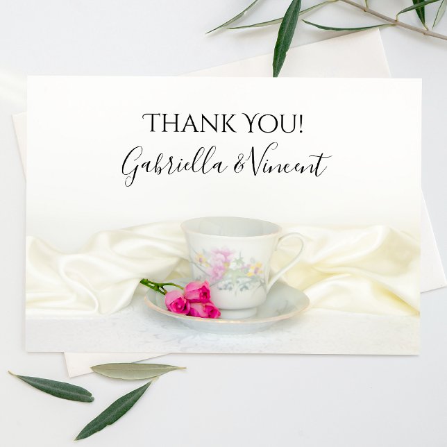 Floral Tea Cup Rose Roses Mariage Merci Note (Créateur téléchargé)