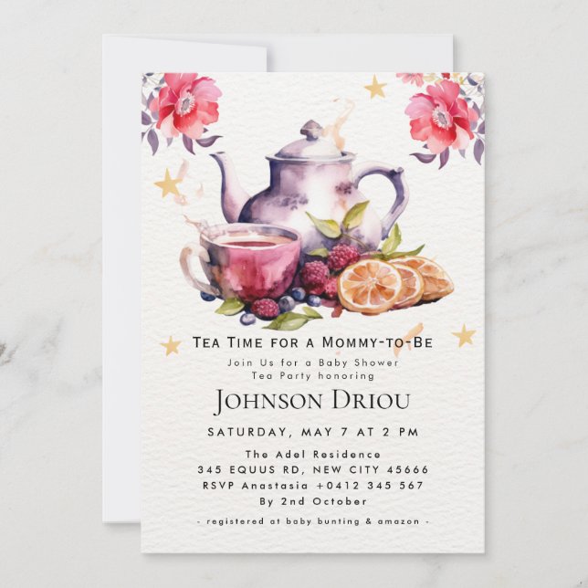 Floral Tea Party Baby Shower Invitation (Devant)