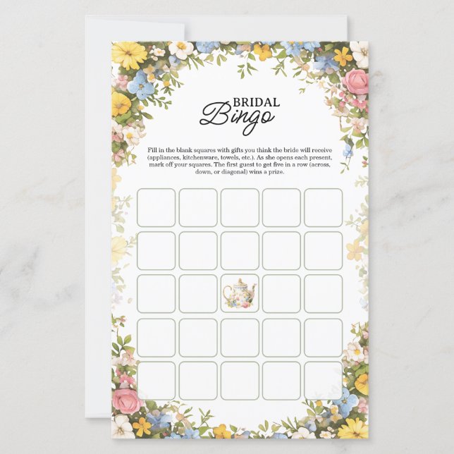 Floral Tea Party Bridal Shower Bingo Game (Devant)