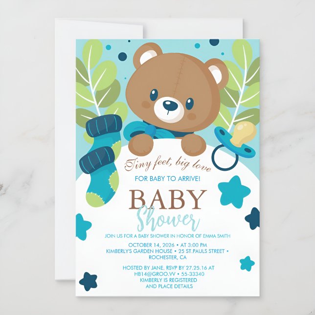  Floral Teddy Bear Baby Shower Invitation Neutral  (Créateur téléchargé)