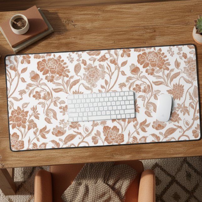 Floral Terracotta Toile Pattern (Add a touch of rustic charm to your home office with this Floral Terracotta Toile Desk Mat!)